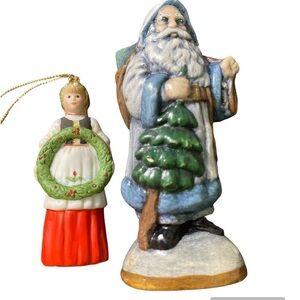 Ornaments small girl wreath porcelain Gorham 1987 Father Christmas ceramic. #6